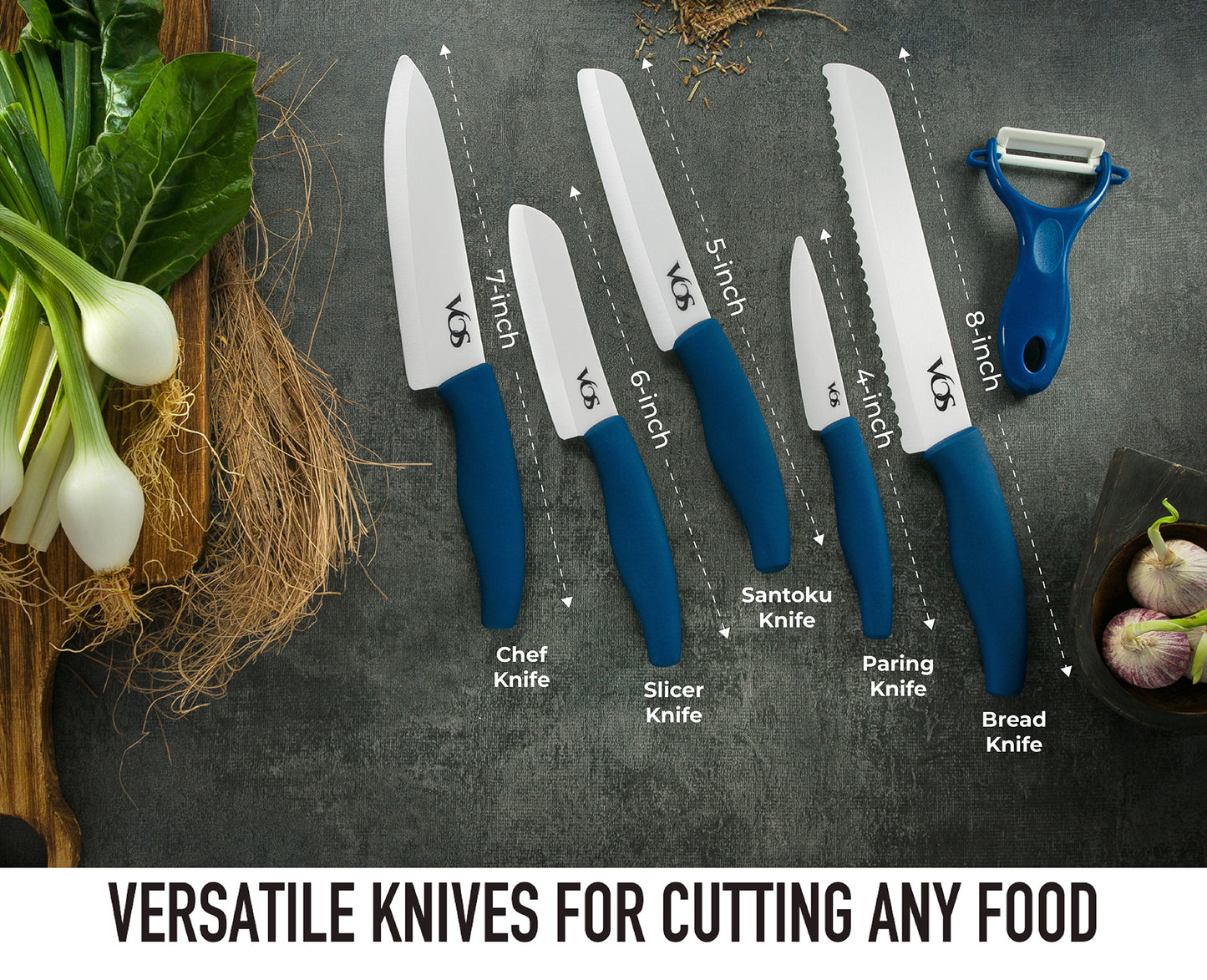 Ceramic 4 Pcs Knife Set with Knives Holder - Blue – Vosknife
