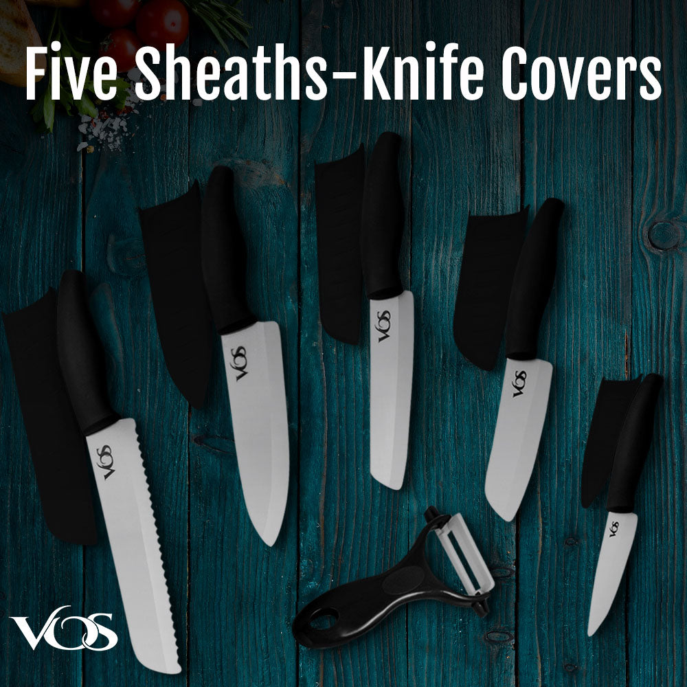 Ceramic Knives Set with Covers - 6 Pcs - Red – Vosknife