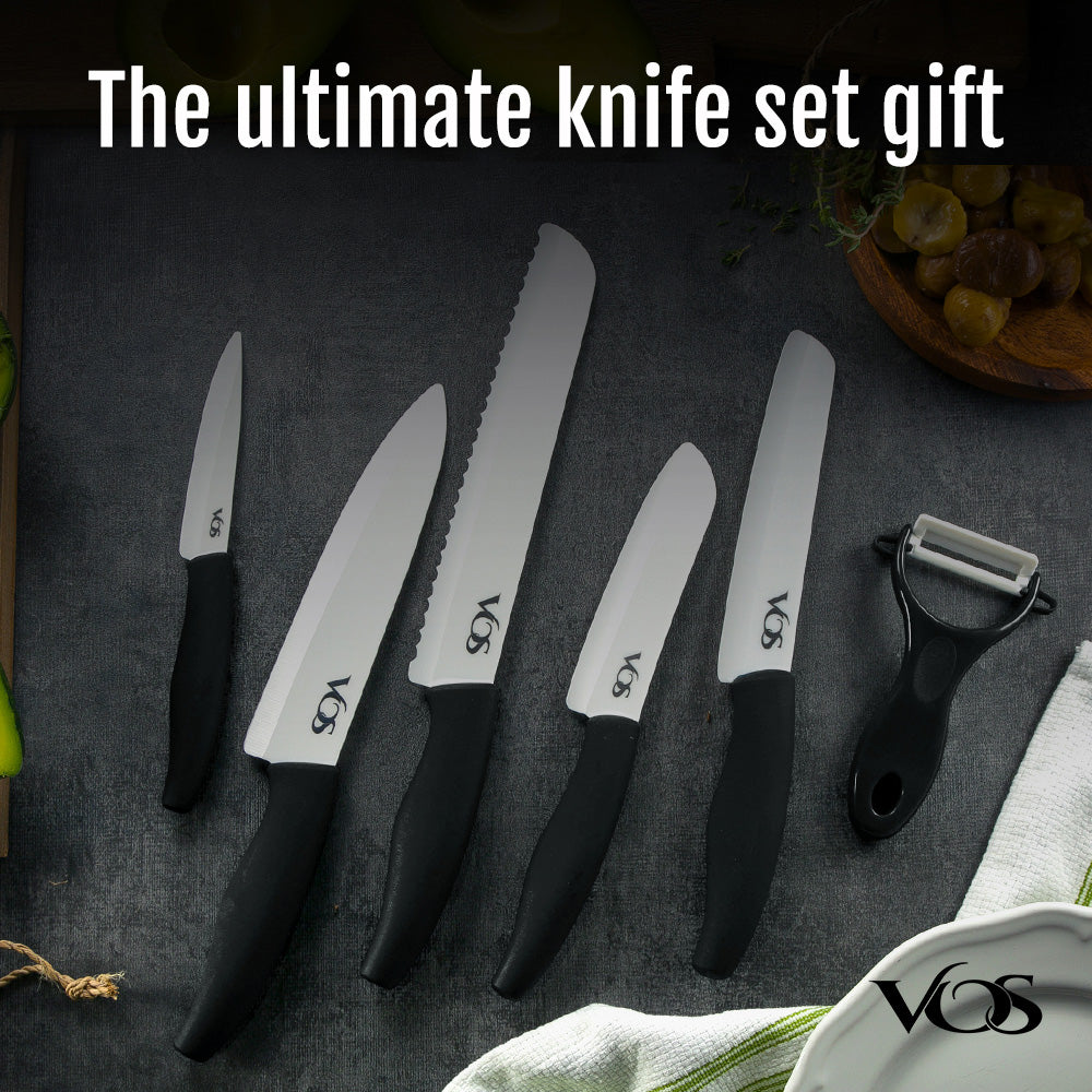 Ceramic Knife Set Chef Kitchen Knives + Fruit Peeler + Covers 4 6 Blade  Sharp