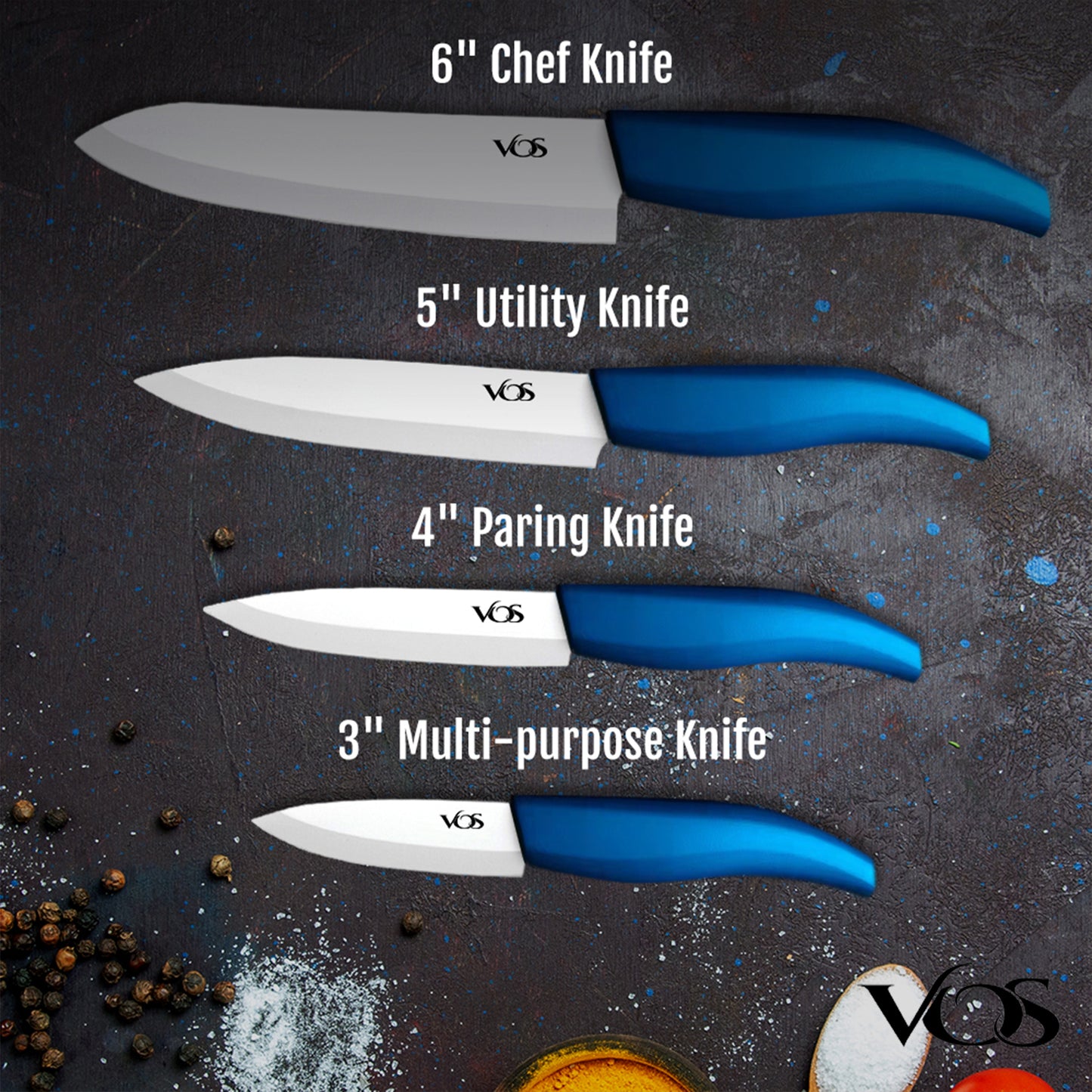 Ceramic 4 Pcs Knife Set with Knives Holder - Blue – Vosknife