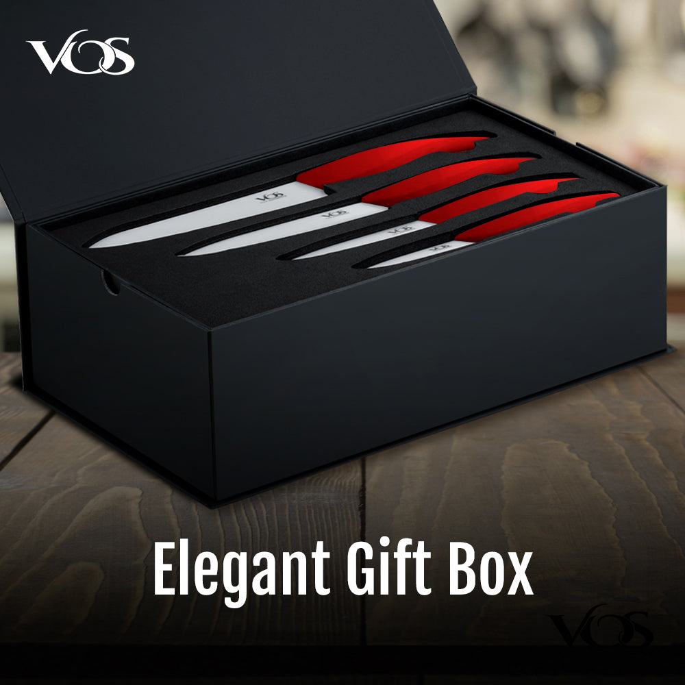 Kitchen Ceramic Knife Set - 3 Pcs With Gift Box - Red – Vosknife