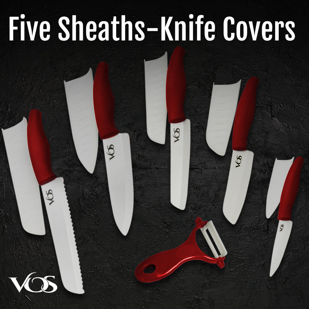 Vos Ceramic Knife Set, Ceramic Knives Set For Kitchen, Ceramic Kitchen  Knives With Holder, Ceramic Paring Knife 3, 4, 5, 6 Inch Red