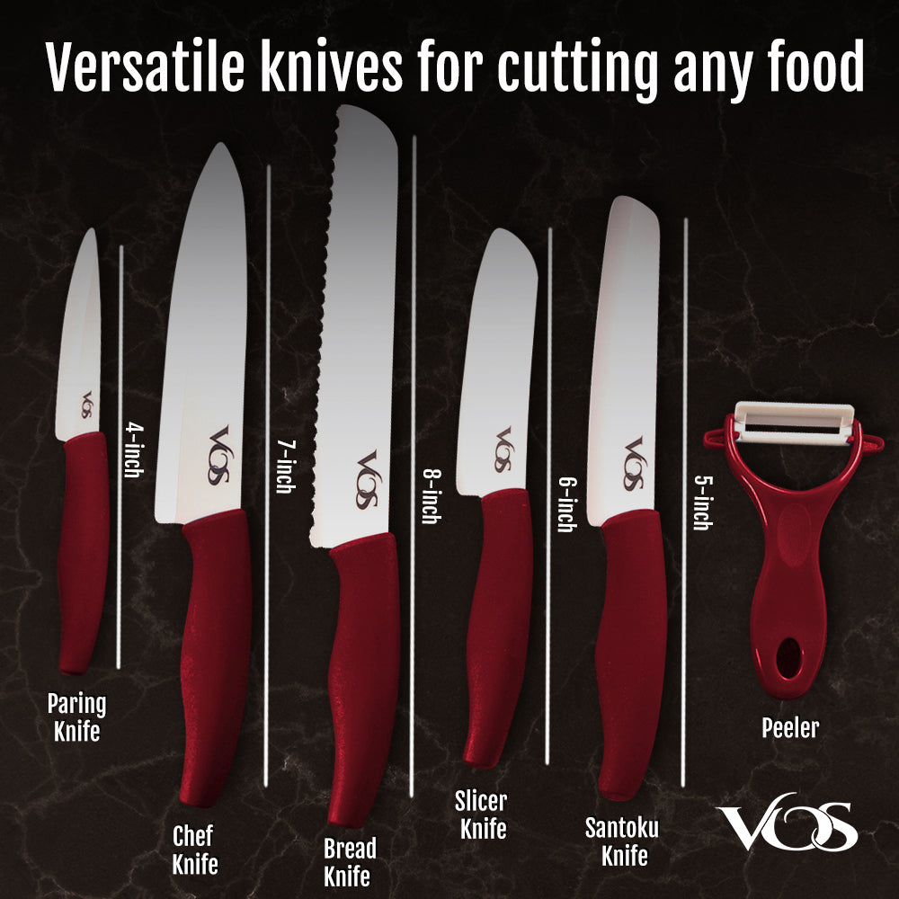 Vos Ceramic Knife Set, Ceramic Knives Set For Kitchen, Ceramic Kitchen  Knives With Holder, Ceramic Paring Knife 3, 4, 5, 6 Inch Red